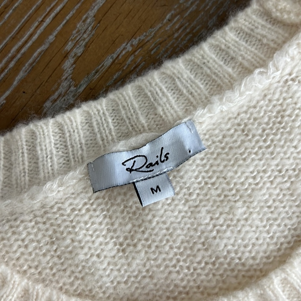 RAILS Ivory Jute Metallic Stripe Cashmere Silk Blend Sweater M - Picture 11 of 13